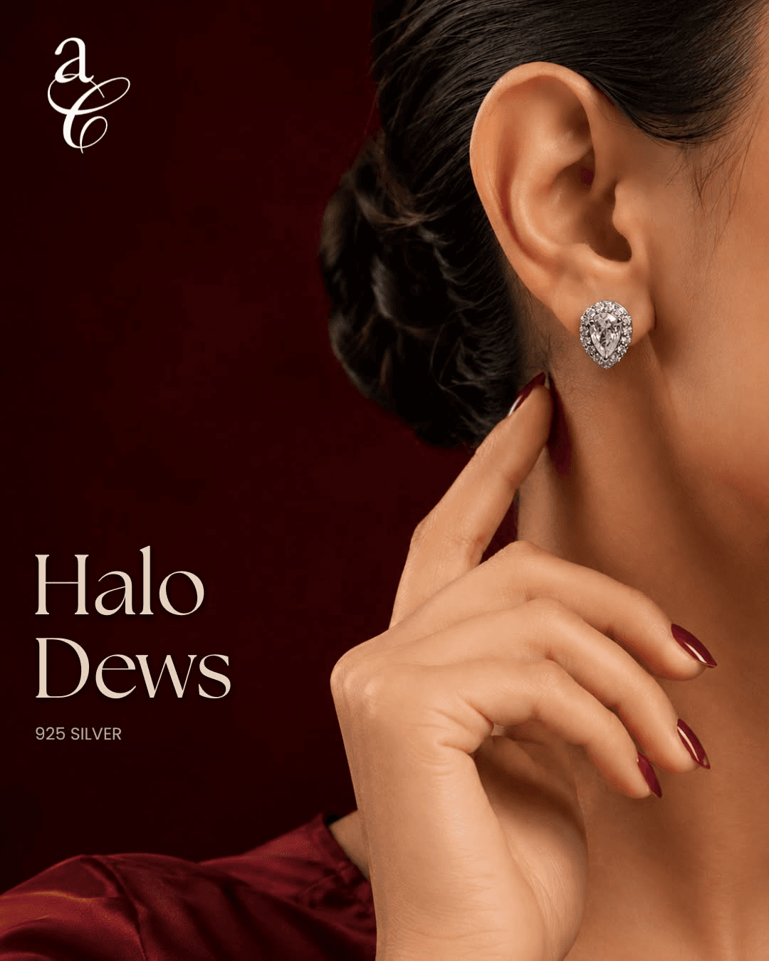 Halo Dews 925 silver pear-shaped stud earrings
